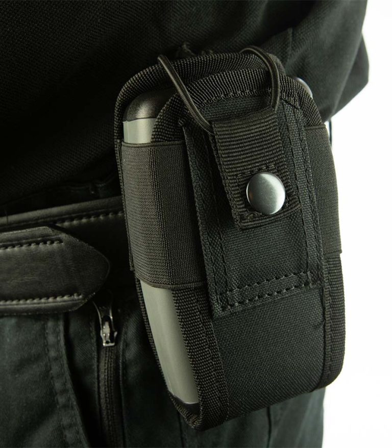 Comms-Tek Scout device for detecting mobile/cell phone signals kept in a convenient belt holster